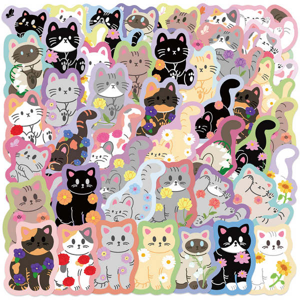 Waterproof Vinyl Stickers - Cat Themed (50 Stickers), Waterproof Vinyl Stickers – Cat Themed (50 Stickers)