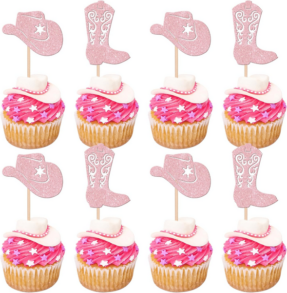 Cowgirl Themed Glitter Cupcake Toppers (12 Toppers) - Image 2