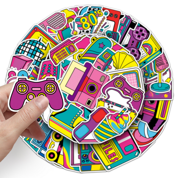 Waterproof Vinyl Stickers - Retro 80's Theme (50 Stickers) - Image 2