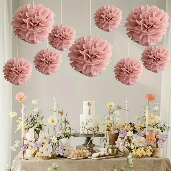 Paper Pompom Set - Pale Pink (Set of 9) - Image 2