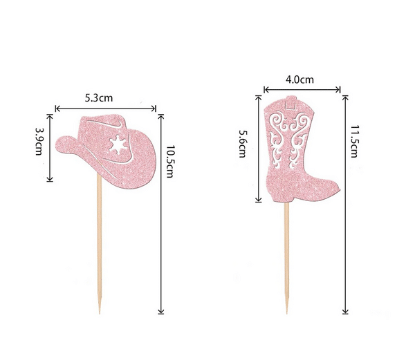 Cowgirl Themed Glitter Cupcake Toppers (12 Toppers) - Image 3