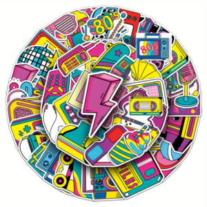 Waterproof Vinyl Stickers - Retro 80's Theme (50 Stickers)