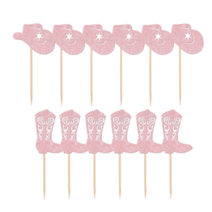 Cowgirl Themed Glitter Cupcake Toppers (12 Toppers)
