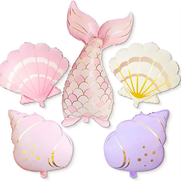Pastel Mermaid Tail and Shells Foil Balloon Set (5 Balloons)