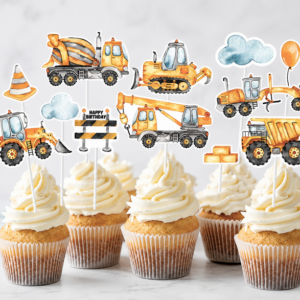 Watercolor Construction Cupcake Toppers (18 Toppers)