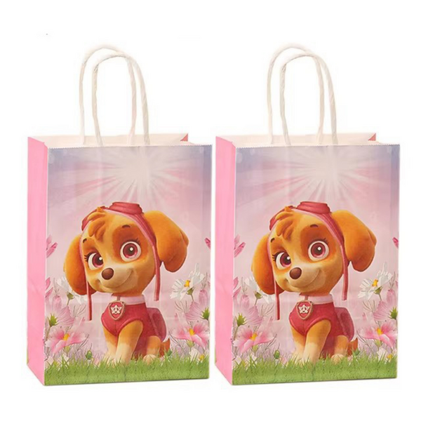 Party Favor Bags with Handles - Pink Paw Patrol Theme (12 Bags)