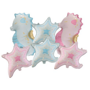 Pastel Starfish and Seahorse Foil Balloon Set (Set of 6)