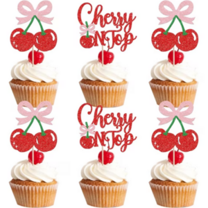 Cherry on Top Themed Cupcake Toppers (12 Toppers)