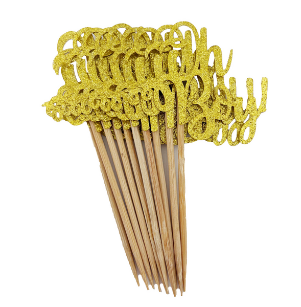 Gold Glitter Oh Boy Cupcake Toppers - 10 Toppers - Image 2