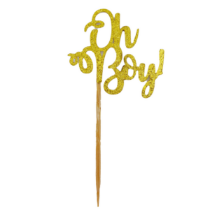 Gold Glitter Oh Boy Cupcake Toppers - 10 Toppers