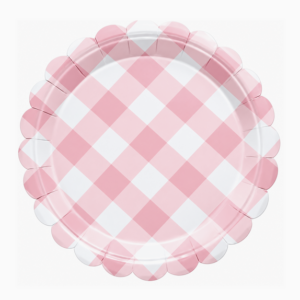 Pink Gingham Small Paper Plates (10 Plates)