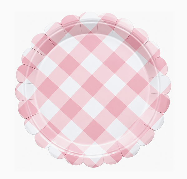Pink Gingham Small Paper Plates (10 Plates)