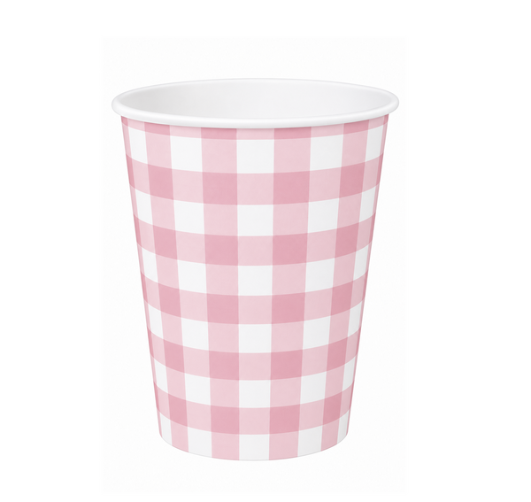 Pink Gingham Paper Cups (10 Cups)