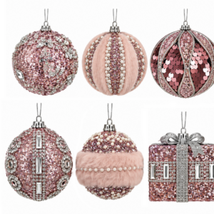 Pink Christmas Bauble Set - Variety (Set of 6)