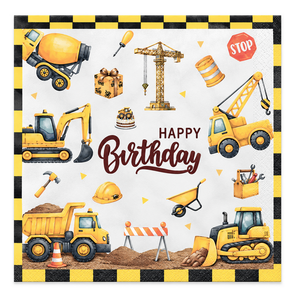 Construction Themed Napkins (16 Napkins)