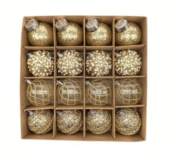 Gold Christmas Bauble Set - 6cm (Set of 16)