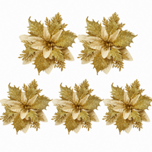Gold Christmas Tree Flower Décor - 13cm (Set of 5)