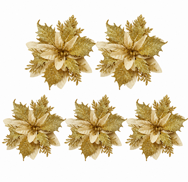 Gold Christmas Tree Flower Décor - 13cm (Set of 5)