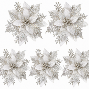 Silver Christmas Tree Flower Décor - 13cm (Set of 5)