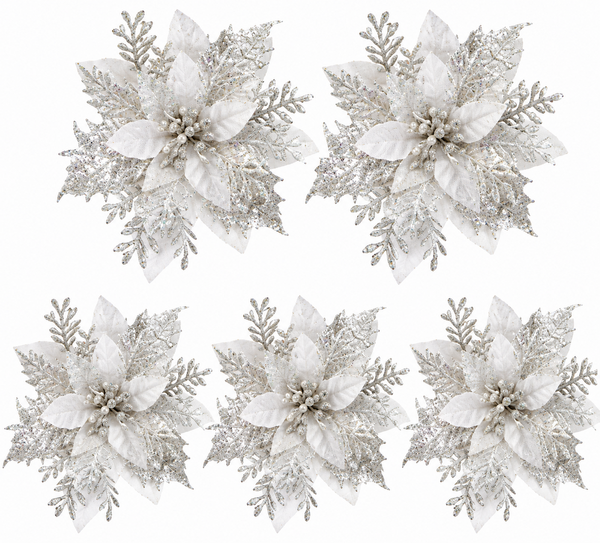 Silver Christmas Tree Flower Décor - 13cm (Set of 5)