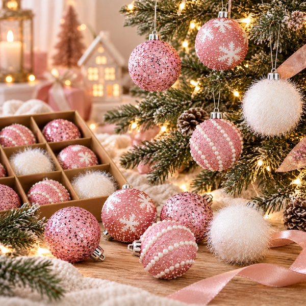 Pink Christmas Bauble Set - 7cm (Set of 12) - Image 3