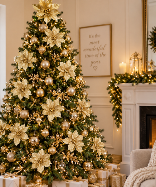 Gold Christmas Tree Flower Décor - 13cm (Set of 5) - Image 2