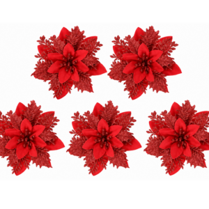 Red Christmas Tree Flower Décor - 13cm (Set of 5)