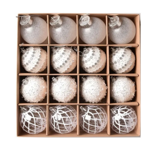 White and Silver Christmas Bauble Set - 6cm (Set of 16)