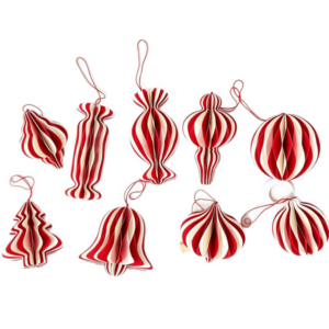 Red and White Paper Honeycomb Christmas Ornaments - Set of 9