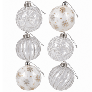 Silver Christmas Bauble Set - 8cm (Set of 6)