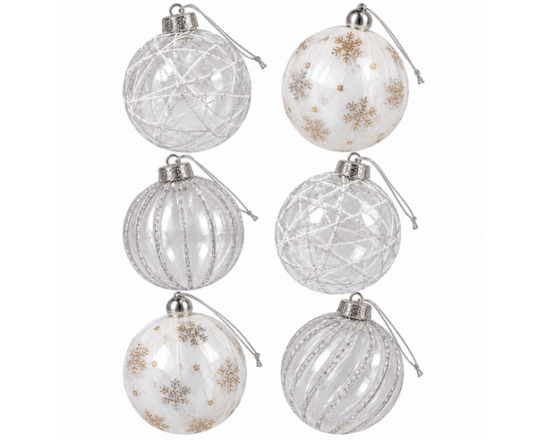 Silver Christmas Bauble Set - 8cm (Set of 6)