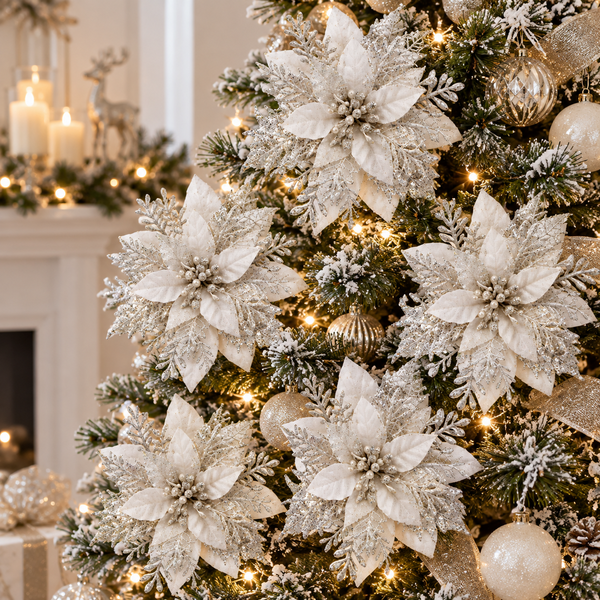 Silver Christmas Tree Flower Décor - 13cm (Set of 5) - Image 2