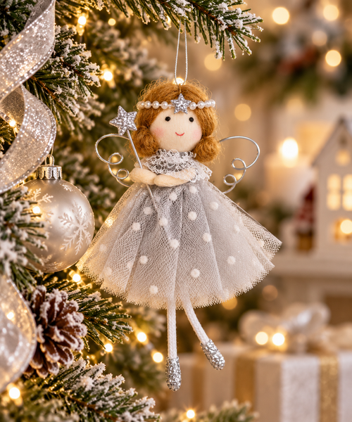 Fairy with Wand Christmas Tree Ornament - Grey - Image 3