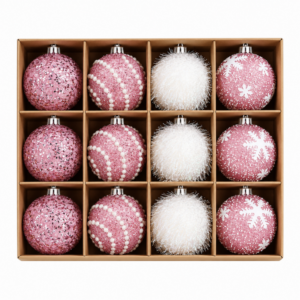 Pink Christmas Bauble Set - 7cm (Set of 12)