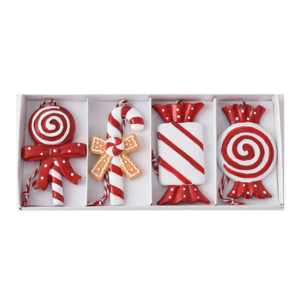 Red Sweet Themed Christams Tree Ornament Set - Set of 4