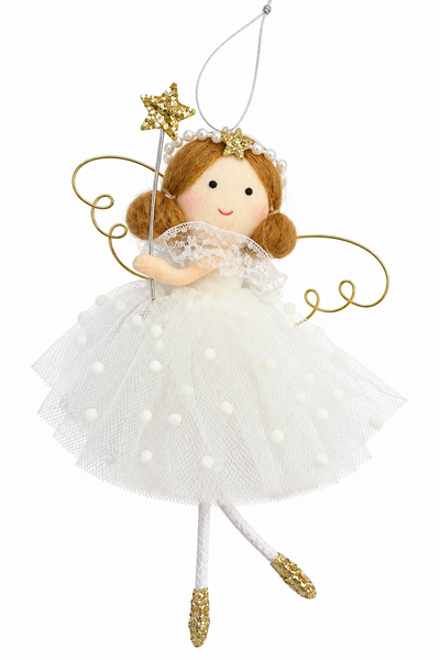 Fairy with Wand Christmas Tree Ornament - White